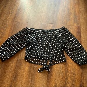 See through cold shoulder crop top